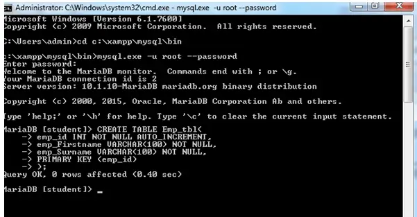 mysql create table with autoincrement